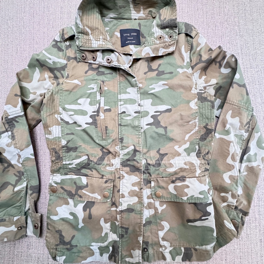 Love Tree Camo Utility Jacket Womens Medium Green Camouflage Military Field Coat